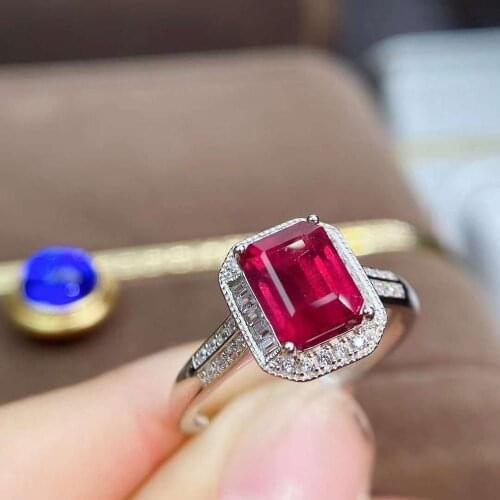 Natural Square Ruby Ring Real 925 Sterling Silver Fine Fashion Superflash Wedding Jewelry for Women 2020New MeibaPJFS