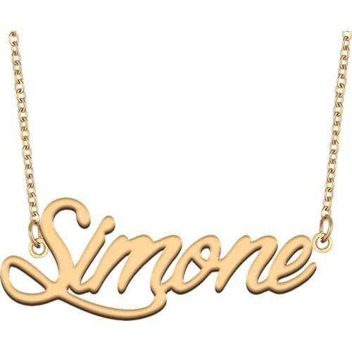 Simone Name Necklace for Women Stainless Steel Jewelry 18k Gold Plated Nameplate Pendant Femme Mother Girlfriend Gift