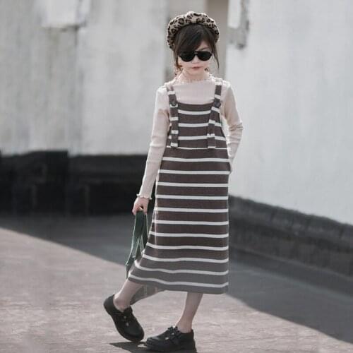YourSeason Teenage Girls Casual Suspender Dress Children Korean Baby Cotton Striped Dresses 2020 Autumn Spring