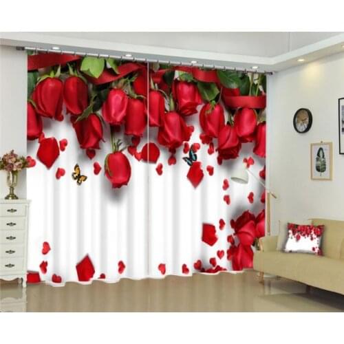 Luxury Blackout Curtains rose Window Curtain Living Room Modern red Curtains For Wedding Room 3D Drapes