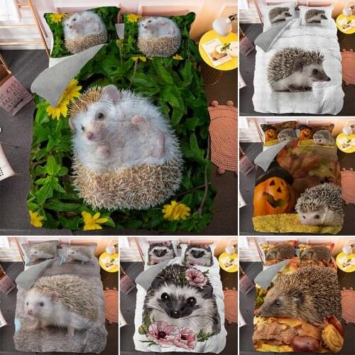 Lovely Hedgehog Quilt Cover Queen King Single Size Bedding Set Cute Animal Print Duvet Covers Home Textile