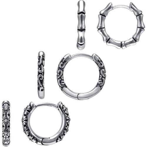 ZS 316L Stainless Steel Earrings for Men Punk Hoop Earrings Gothic Ear Rounds 2 PCS Hip Hop Earrings Jewelry Accessories