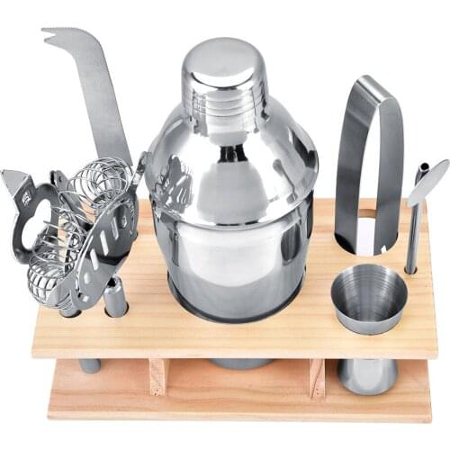 8pcs Stainless Steel Cocktail Shaker Mixer Drinker With Wood Holder Stand Drinking Tool 750ML Great For Home Bars And Parties