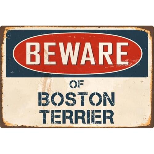 StickerPirate Beware of Boston Terrier 8 x 12 Vintage Aluminum Retro Metal Sign VS071