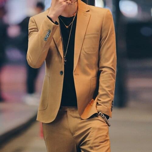 Spring Tailor Made Fashion Handsome Yellow Slim Fit Men Suits Groom Tuxedo For Wedding Dinner Party 2 Prc (Jacket+Pants)