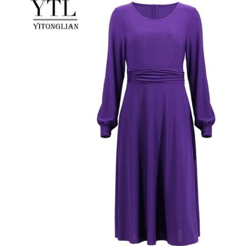 Yitonglian Women Elegant Slim Wais Ruched Shift Dress for Work Party Winter Long Sleeve Midi Christmas Dress Plus Size H410
