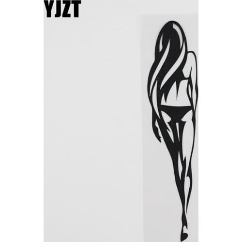 YJZT 4.1CMX18.1CM Sexy Bikini Girl Beautiful Woman Vinyl Car Sticker Black/Silver 8A-0460