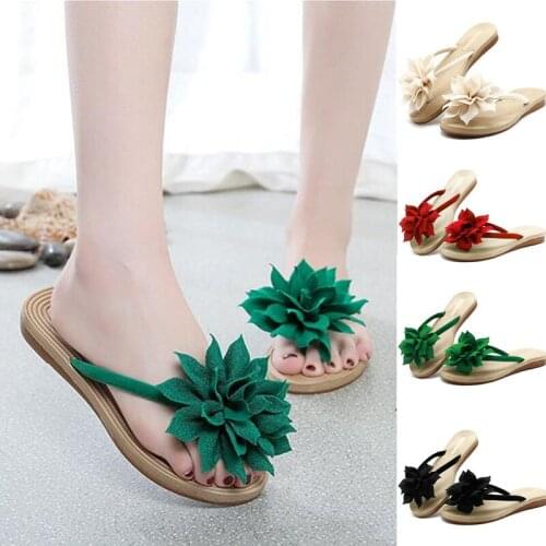 Women Flip Flops Casual Flower Slippers Ladies Slip On Flat Shoes Female Fashion Non Slip Slides Beach Sandals New