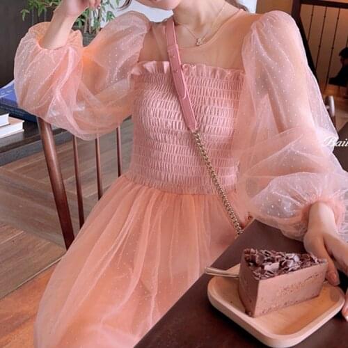 French Fairy Vintage Dress 2021 Summer Women Long Sleeve Sweet Korean Style Dress Lace Japan Style Kawaii Elegant Vestidos 2021