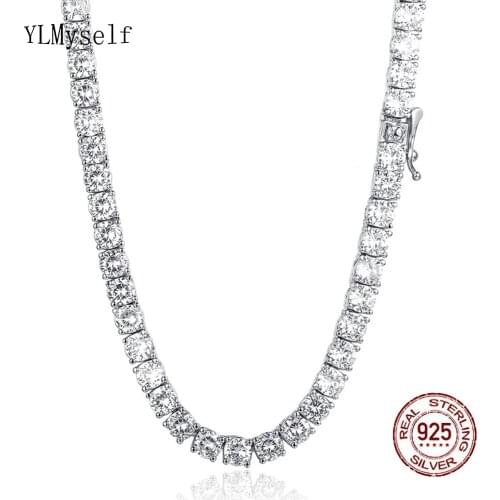 100% Guarante Real 925 Sterling Silver 16 Inch Tennis Necklace Set Shiny 4mm Zircon Chain Unisex Choker Fine Jewelry
