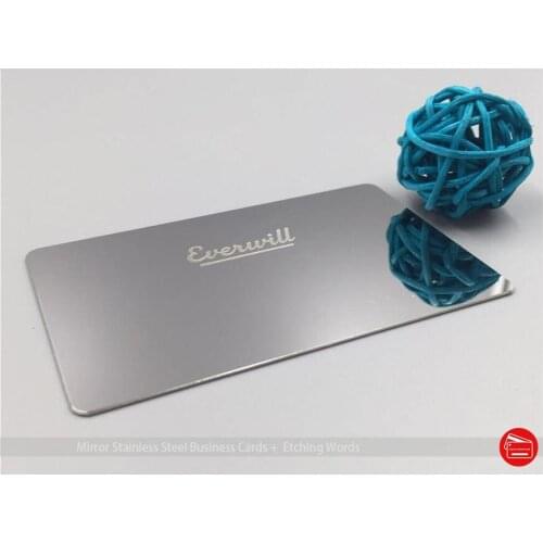 100 pieces / lot Etched words Stainless Steel Metal Business Card both side with mirror effect