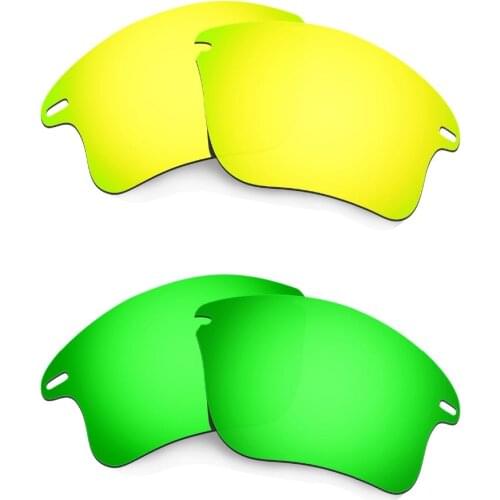 2 Pairs HKUCO For Fast Jacket XL Polarized Replacement Lenses 24K Gold & Emerald Green-Lenses only