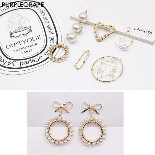 Copper Plated Gold with Pearl Pendant DIY Earrings Accessories Handmade Materials 2pcs