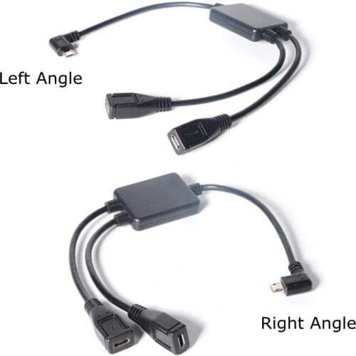 2 in 1 Micro Usb2.0 extension cable Right & Left Angle micro USB 2.0 male to 2 female charging Y Splitter power cable 0.3m