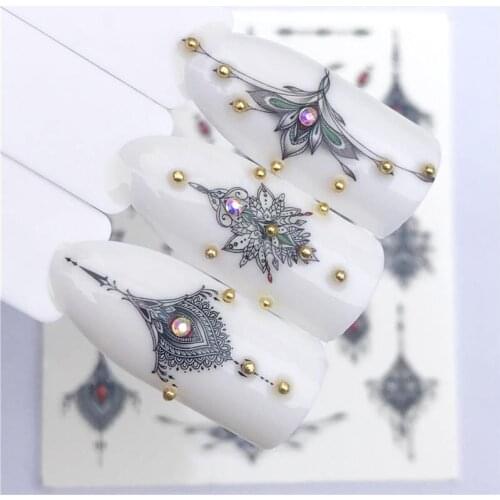YZWLE 2020 NEW Designs 1 Sheet Vintage Noble Grey Necklace Designs For Nail Art Watermark Tattoo Decorations Nail Sticker
