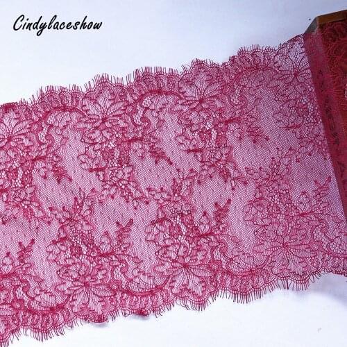 3 Meters 23cm Wide French chantilly lace off white floral embroidered lace trim with scallop eyelash edge on both sides Red Pink