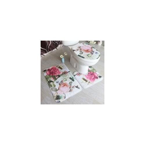 3D Cartoon Toilet Toilet Mat Three-Piece Carpet Absorbent Non-Slip Flannel Printed Toilet 3-Piece Floor Mat