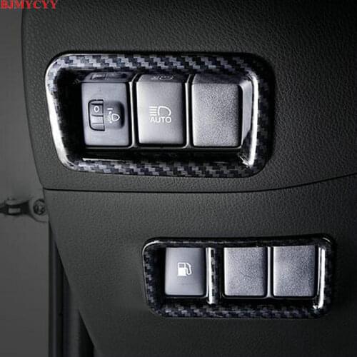 BJMYCYY 2PCS/SET Automobile headlamp switch panel carbon fiber decorative frame For Toyota C-HR CHR 2017 2018