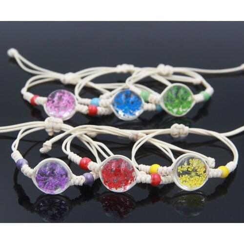 Handmade Dried Flower Bracelet Gypsophila Immortal Dried Flower Crystal Glass Ball Bracelet Couple Student Jewelry Accessories