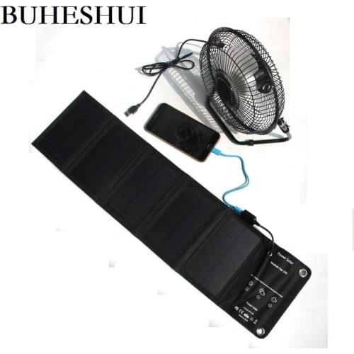 BUHESHUI 10W Solar Panel Charger USB Iron Fan 8Inch Cooling Ventilation Car Cooling Fan Outdoor Traveling Fishing Home Office