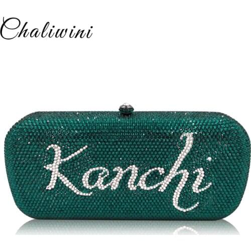 Chaliwini DIY Customize Name Letters Women Crystal Clutch Evening Handbags Purses Wedding Cocktail Diamond Minaudiere Bag