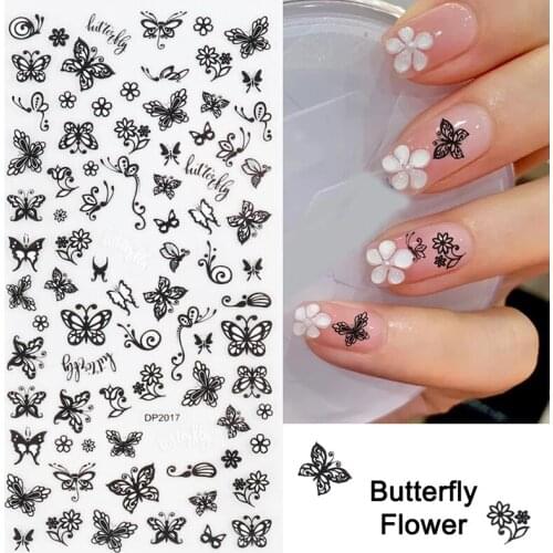 Black White Manicure Stickers DIY Nail Stickers Art Rose Flower Fairy Nail Foils 3D Transfer Decals New Butterfly Nail Stickers