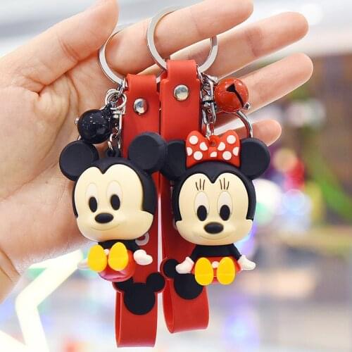 Disney Minnie Mouse Figures Keychain Anime Dolls Mickey Pooh Bear Stitch Cute Cartoon PVC Pendant Keyrings for Girls Bag
