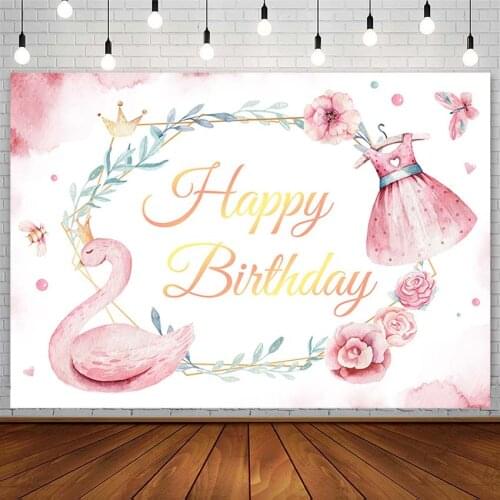 Happy Birthday Party Backdrop Pink Swan Princess Girl Skirt Decor Photography Background Photo Studio Photozone Photocall Props