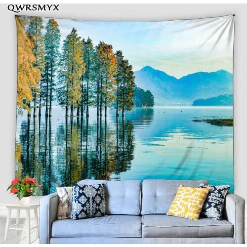 Mountains Water Trees Natural Scenery Tapestry Aesthetic Wall Hanging Home Restaurant Living Room Bedroom Decor Wall Tapestries