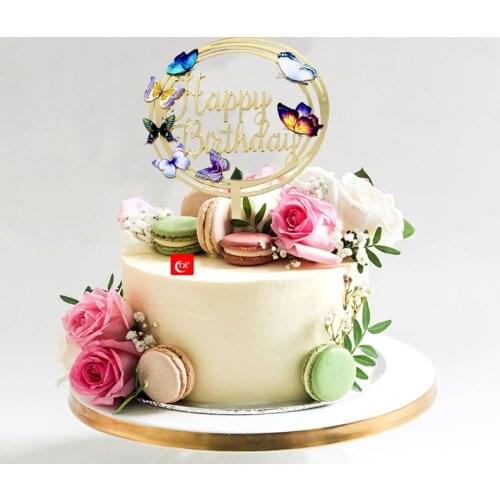 Ins Butterfly Birthday Cake Topper Acrylic animal Happy Birthday Cupcake Decorations for Baby Shower Wedding Baking Decoration