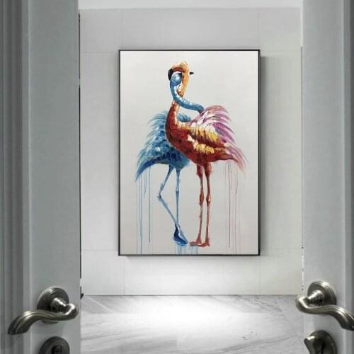 Hand Painted Oil Paintings on Canvas Loving Flamingo Cranes Wall Picture For Living Room Home Decor Wall Art No Frame