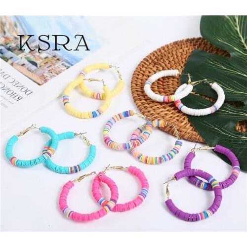 KSRA Bohemian Polymer Clay Beads Earrings For Women Handmade Soft Pottery Hoop Dangle Earrings Female Statement Jewelry New