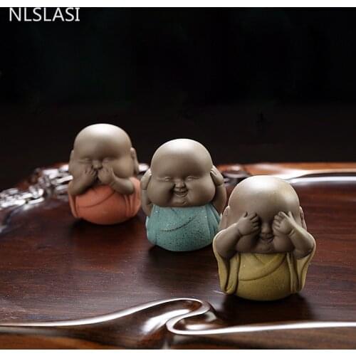 1 PCS yixing Purple Clay Tea pet Lovely Small Monk Figurine Ornament Boutique Tea Accessories Crafts home tea decoration
