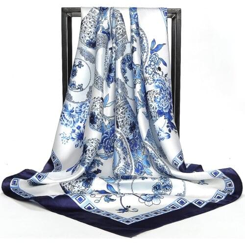 Silk Scarf Women Chinese Retro hair neck Square Scarves Ladies Shawl Bandanna 90cm Muslim Hijab Handkerchief muffler foulard