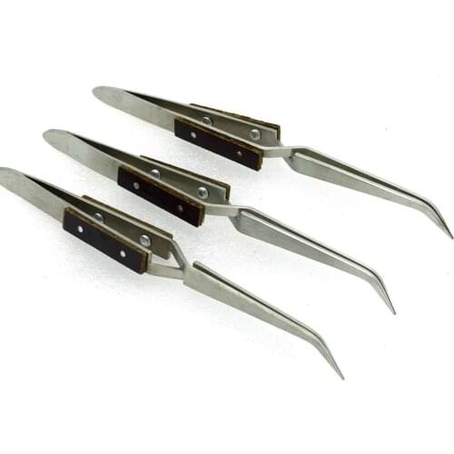 SelfLocking Soldering Tweezers Bent Fiber Grip Reverse Action Cross Locking Gemstone Tweezer Jewelry Making Tool