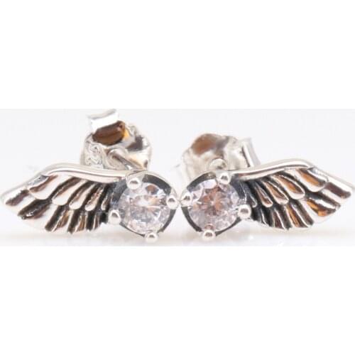 925 Sterling Silver Pan Earring Sparkling Angel Wing Stud Earrings For Women Wedding Party Gift Fashion Jewelry