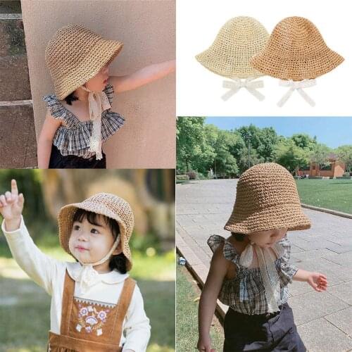 Baby Girl Sun Hat Children Straw Hat Summer Sunscreen Cute Princess Girls Handmade Beach Hats Female Fisherman Cap Kids Beanies