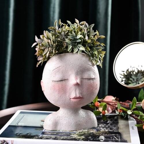 Nordic Human Head Vase Flower Pot Garden Plant Pot Resin Artistic Portrait Sculpture Flower Pot Vase Planter Decor Succulents H