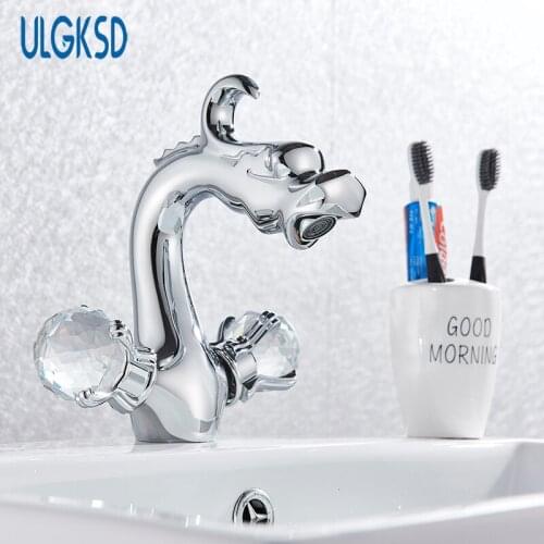 ULGKSD Bathroom Basin Faucet Hot Cold Water Dragon Basin Sink Faucet Water Dual Handle Deck Mount Faucet Tap Bathroom Mixer Tap