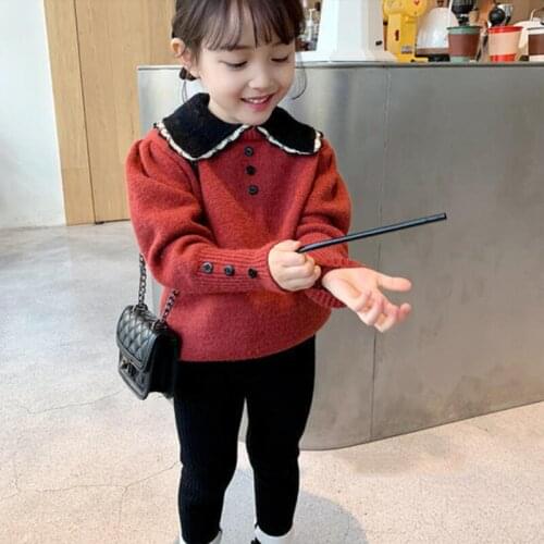 Girls Sweater Kids Coat Outwear 2021 Lapel Plus Velvet Thicken Warm Winter Autumn Knitting Tops Cotton Pullover Childrens Cloth