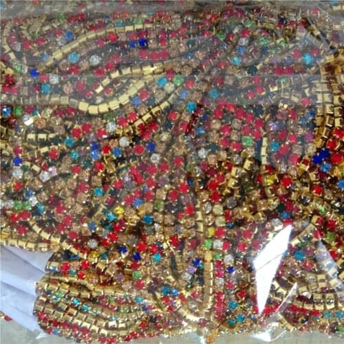 Pick size SS6 SS12 multi colors Rhinestones Gold Cup Claw Chain dense crystal strass rhinestones claw chain B011