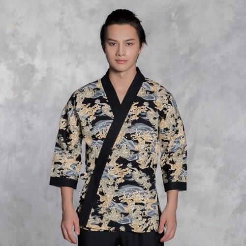Japan Cuisine uniform chef work suit Restaurant service uniform Chef Serving Dragon Pattern Dress Up Sushi Workwear