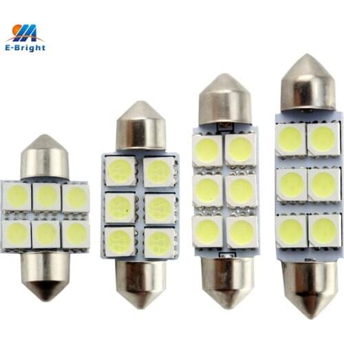 YM E-Bright 10PCS White 5050 6 LED 31mm 36mm 39mm 41mm Festoon Dome LED Light Bulbs 6SMD Indicator Light Auto Led Light Bulbs