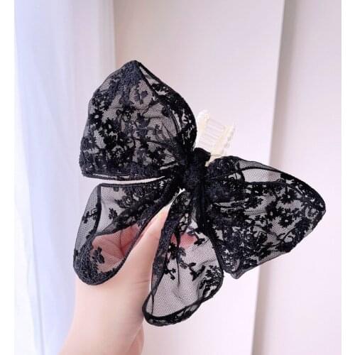 Embroidered Bow Shark Clip Hair Claws Pearl Hair Clip Clamp Jewelry Elegant Korean Hair Claw Grip Women Girl Hair Accessories