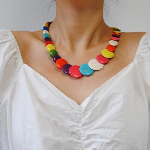 New Fashion Hot sale Bohemia style turquoises stone round beads long chain necklace women statement jewelry