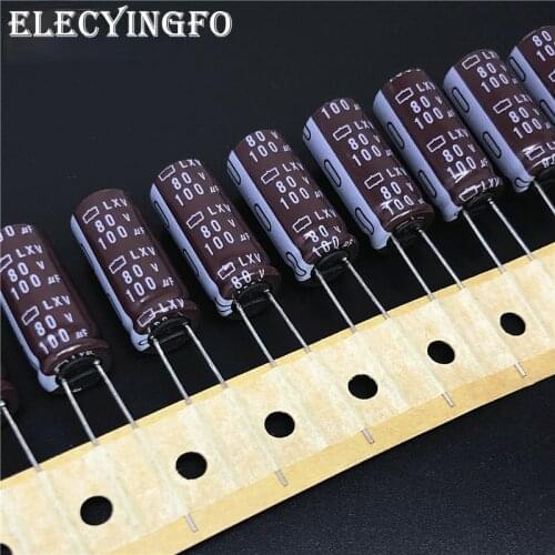 10Pcs/100Pcs 100uF 80V100uf Japan NCC LXV Series 10x25mm Low impedance Long Life 80V100uF replace 100uF 63V Capacitor