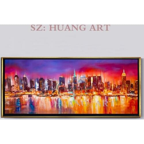 Euramerican style architecture hand-painted oil painting and modern high-rise bridge framework to hang household adornment