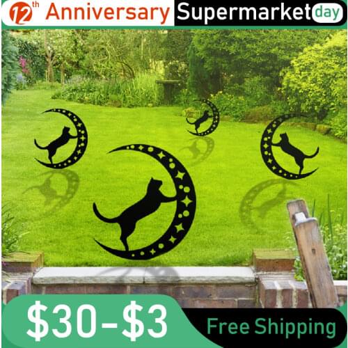 Hollow Out Simulation Black Cat Dogs Insert Card Garden Art Ornament Acrylic Cat Silhouette Stake Sculpture Outdoor Garden Decor