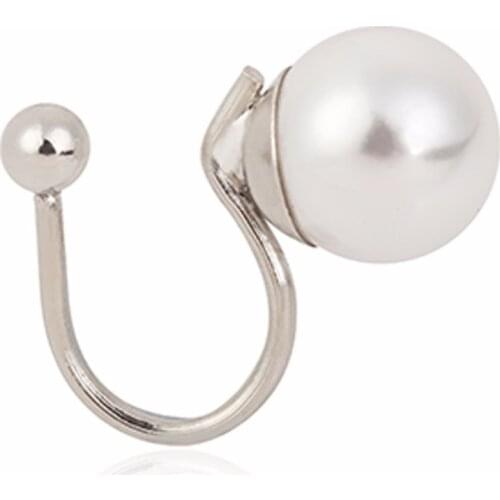 White Black Grey Simulated Pearl Ball Metallic Silver Plated Ear Cuff Clip Earrings for Women