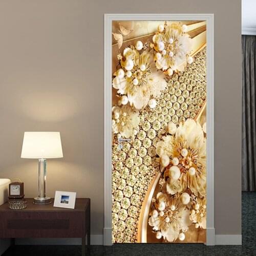 European Style 3D Stereo Jewelry Flowers Door Sticker Living Room Bedroom Luxury Home Decor Mural Wallpaper Self-Adhesive Poster